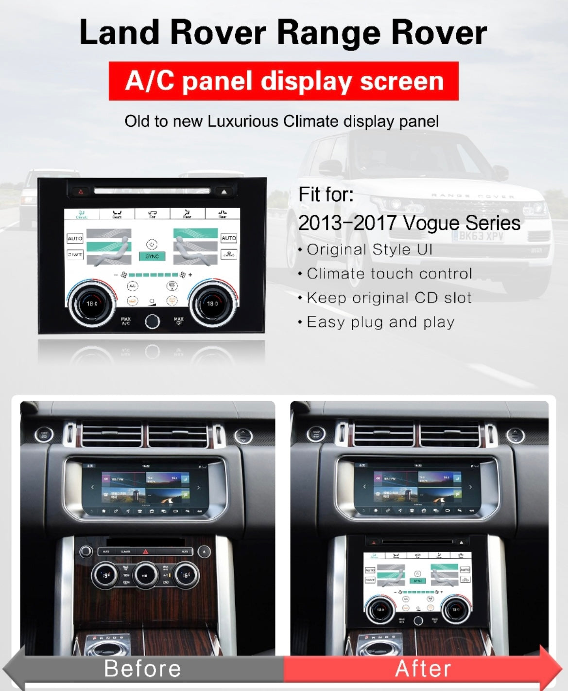 2013-2017 Range Rover AC LCD replacement touch screen – Cartek